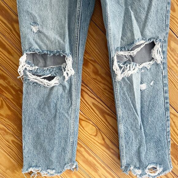 We the Free People Jeans Knees Straight Leg Distressed Button Fly - Picture 3 of 6